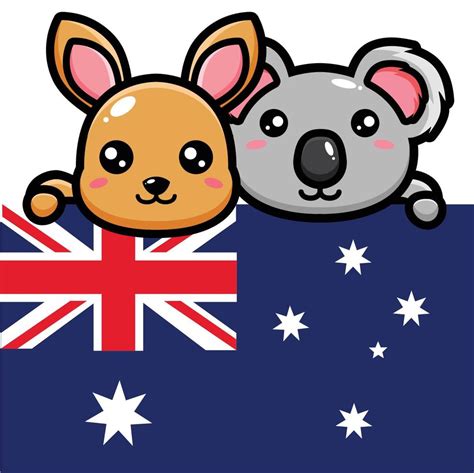 Canguru E Coala Fofo Bandeira Australiana Vetor No Vecteezy