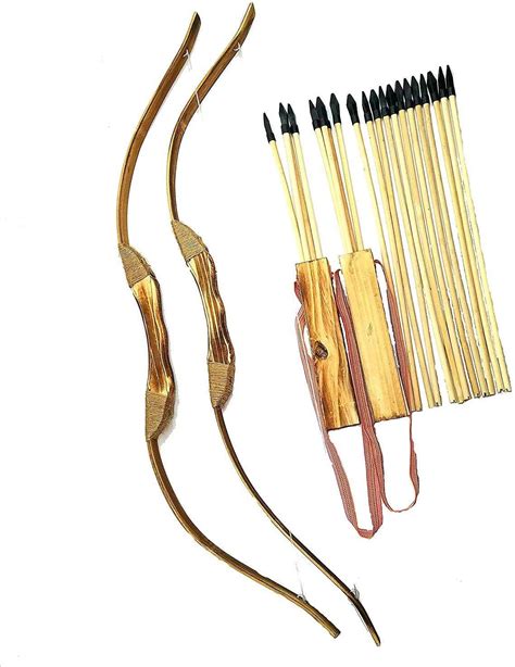 Amazon 2 Pack Handmade Wooden Bow And Arrow Set 24 Wood Arrows And