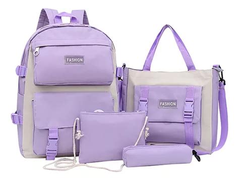 Set Mochila Bolsas Escolar Estudiante Set Lona Tote Kawaii Env O Gratis