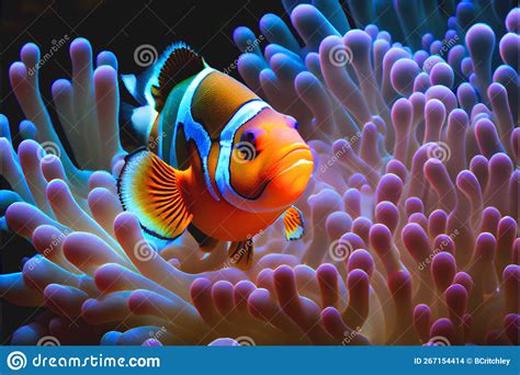 Clownfish In Anemones Coral Anemone Clown Fish Orange Colorful Stock