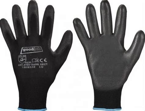 Black Pu Coated Polyester Knitted Glove At Rs Pair Pu Gloves In