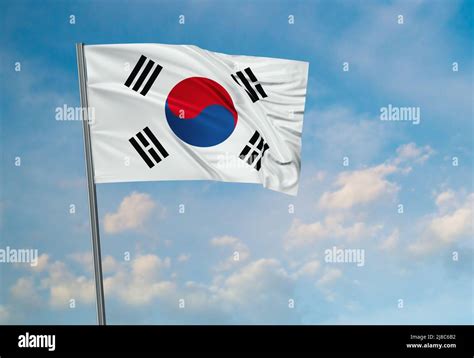 South Korea National Flag Waving In The Wind Sky Background D