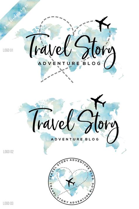 Travel Logo Watercolor Logo, Premade Logo Branding Package, Circle Logo ...