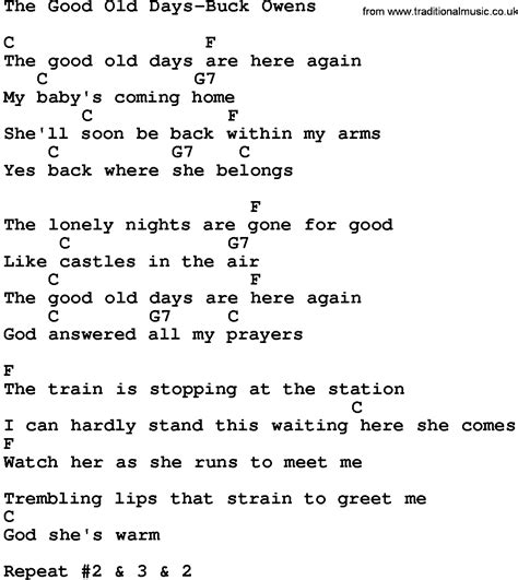 Country Music The Good Old Days Buck Owens Lyrics And Chords