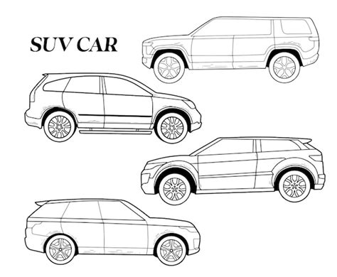 Premium Vector | Collection the side of the SUV Car Sketch Isolated on a White Background