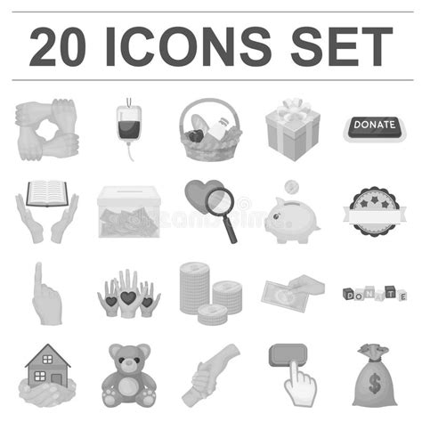 Charity And Donation Monochrome Icons In Set Collection For Design