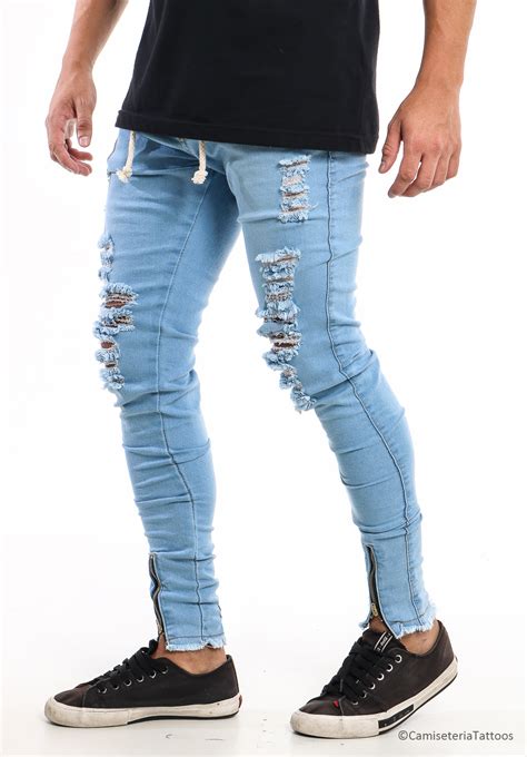 Promoção De Calça Jeans Masculina Skinny Rasgada Azul Clara Ref 132 Ct