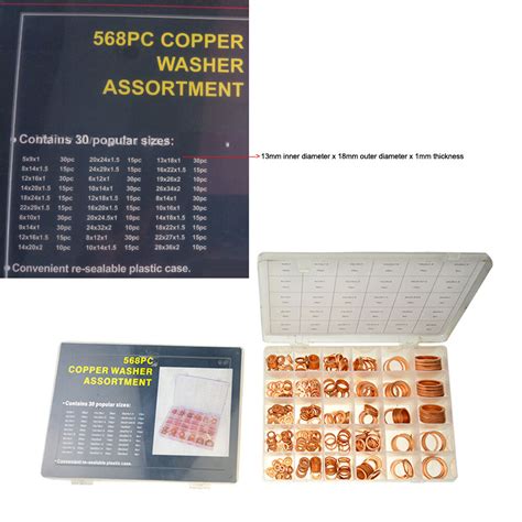 568pcs 30 Sizes Metric Copper Flat Ring Washer Gaskets Assortment Set