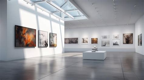 An art gallery with beautiful paintings displayed on minimalist white walls Generative AI ...