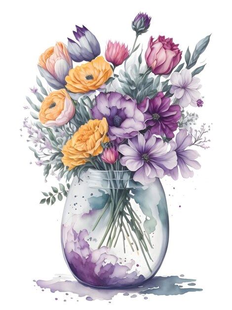 Premium Photo Watercolor Vase Of Flowers Clipart Generative Ai