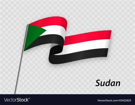 Waving Flag Of Sudan On Flagpole Template Vector Image