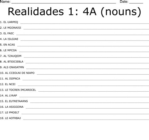 Realidades Chapter 1B Word Scramble WordMint