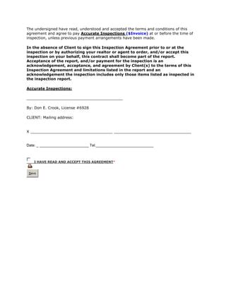 Inspection Agreement Pdf