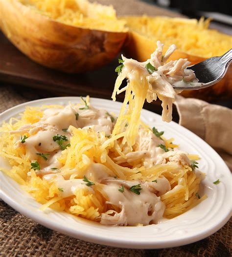 Spaghetti Squash Chicken Alfredo Lower Calorie And Low Carb Brownie