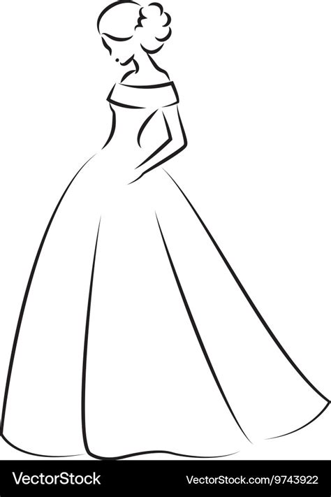 Sketch Of An Elegant Bride In White Wedding Dress Vector Image