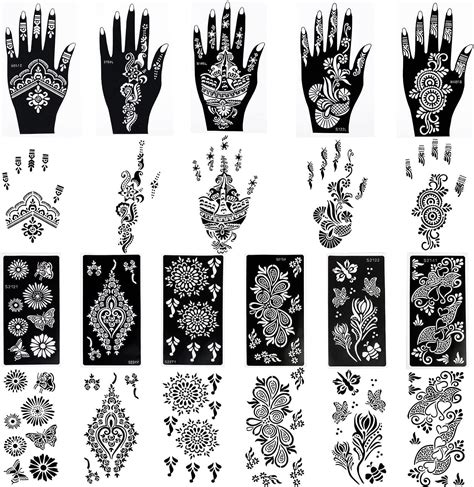 Henna Tattoo Stencil Kit 16 Sheets For Hands Legs And Body Glitter