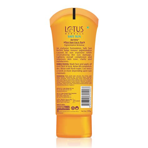 Lotus Herbals Safe Sun Detan After Sun Face Pack 100 Gm Price Uses