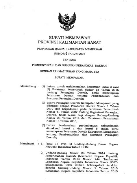 Perda No 5 Tahun 2016 Ttg Pembentukan Dan Susunan Perangkat Daerah Pdf