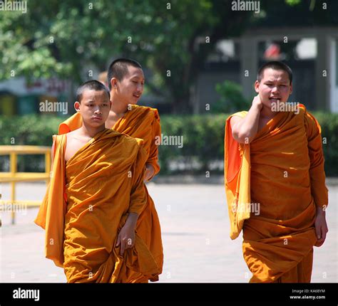 Daily life in a Buddhist monastery. The monks go to the city to collect ...