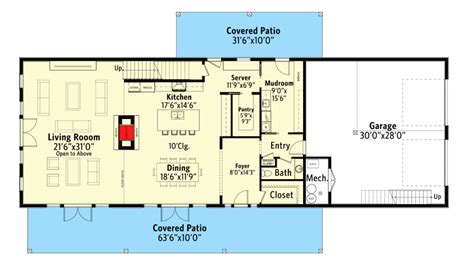 Barndominium Style House Plan With Two Open To Below Spaces Under