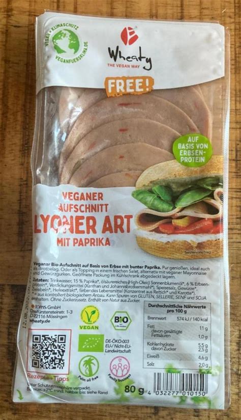 Bio Veganer Aufschnitt Lyoner Art Mit Paprika Wheaty Kalorie Kj A