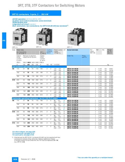 Thông Số Kĩ Thuật Siemens Contactor 3 Rt