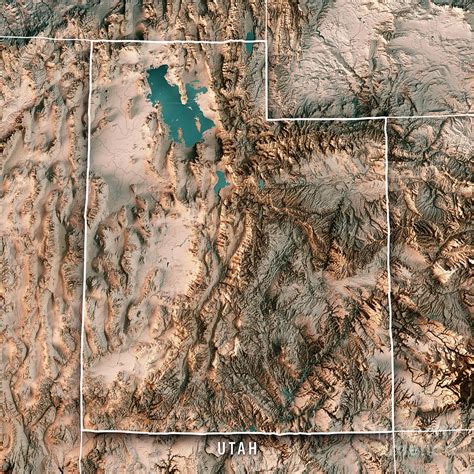 Utah State Usa D Render Topographic Map Neutral Border Digital Art By