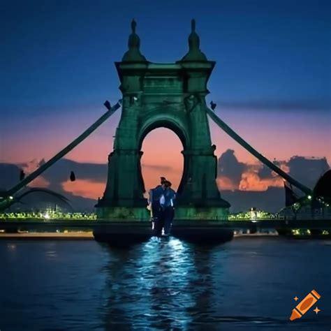 Nighttime Rowers Under Hammersmith Bridge