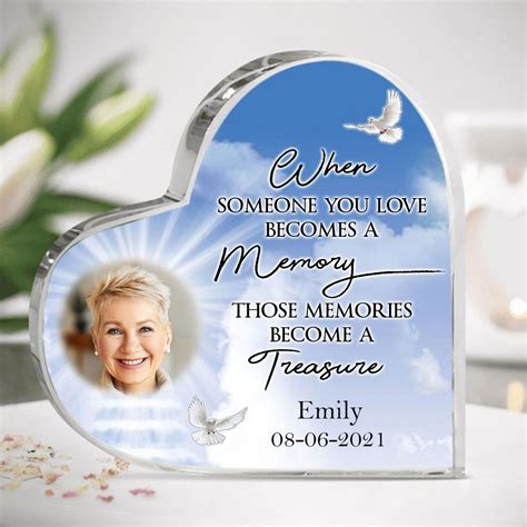 In Loving Memories Personalized Photo Heart Shaped Acrylic Plaque Memorial Memorial Plaque