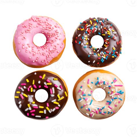 Photo of various assorted colorful donut isolated on a transparent ...