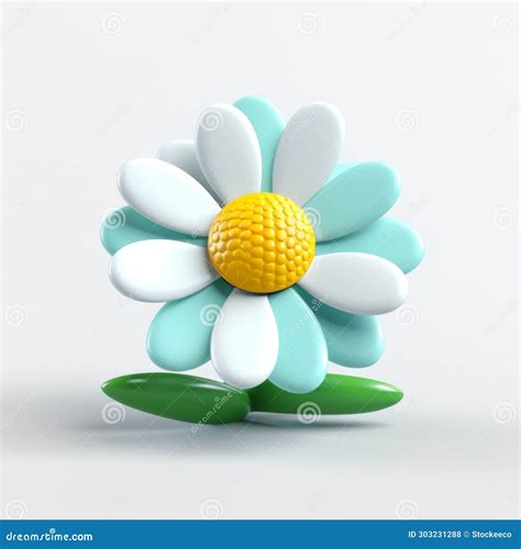 Chamomile 3d Model Illustration In Cyan And Yellow With Clay Material