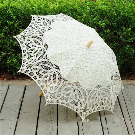 Vintage Ivory Lace Parasol Umbrella For Wedding Party Bridal Batten