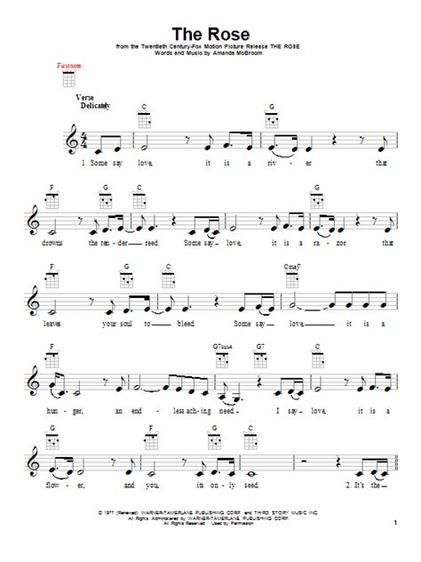 The Rose By Bette Midler Sheet Music For Ukulele At Sheet Music Direct