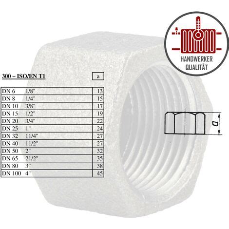 Temperguss Gewindefitting Schwarz Kappe Sechskant 3 8 Zoll Typ 300 DVGW