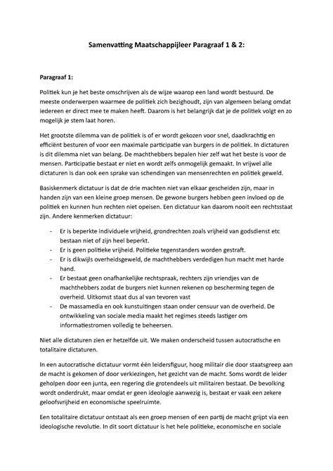 Samenvatting Maatschappijleer Paragraaf De Meeste Onderwerpen