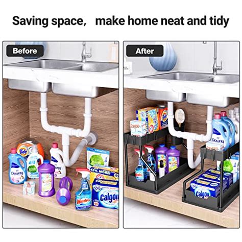 Puricon Pack Under Sink Organizer Tier L Shape Sliding Under Sink