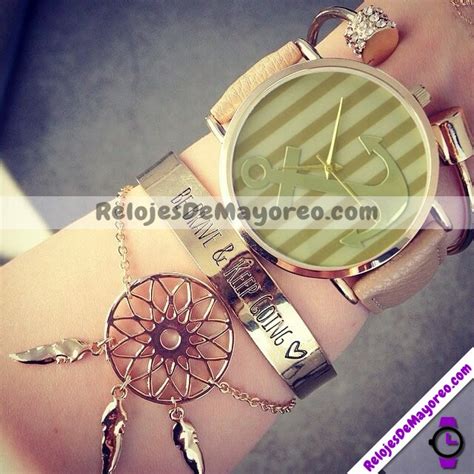 Reloj Beige Extensible Piel Sint Tica Con Ancla De Lado R Relojes