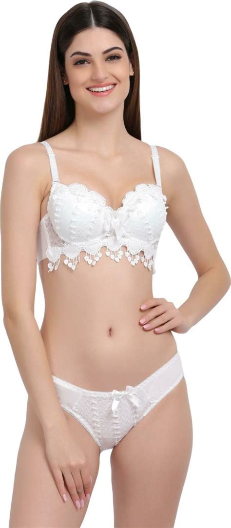 Buy GOKIX Women White Self Design Cotton Linen Blend Lingerie Set