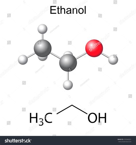 Structural Chemical Formula And Model Of Ethanol Molecule 2d And 3d Illustration Isolated