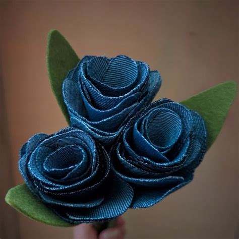 Denim Fabric Flowers Etsy