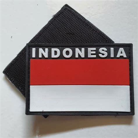 Jual Patch Rubber Logo Bendera Merah Putih Tulisan Indonesia Atas Tempelan Emblem Karet Velcro