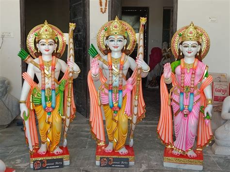 White Makrana Marble Ram Darbar Statue Painted In Multicolour Temple