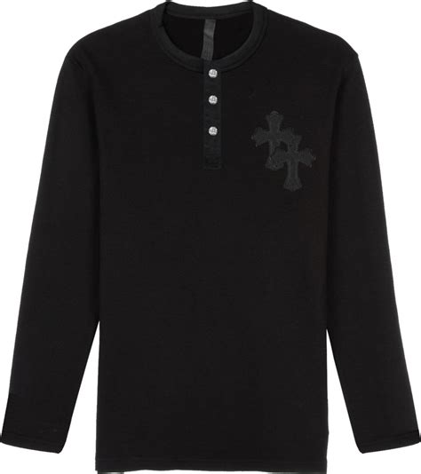 Chrome Hearts Black Cross Long Sleeve Henley T Shirt Inc Style