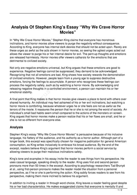 Analysis Of Steven Kings Essay Why We Crave Horror Movies Analysis Of