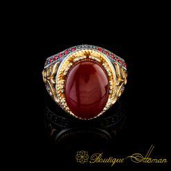 Royal Collection Red Aqeeq Silver Ring No Boutique Ottoman Exclusive