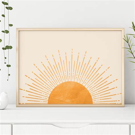 Boho Horizontal Sun Print Yellow Sun Poster Sunrise Wall Etsy Canada