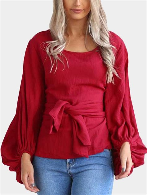 Red Tie Up Front Lantern Sleeve Top Us1799 Yoins In 2020 Lantern Sleeved Blouses Fashion