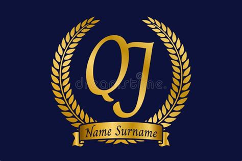 Initial Letter Q And J QJ Monogram Logo Design With Laurel Wreath