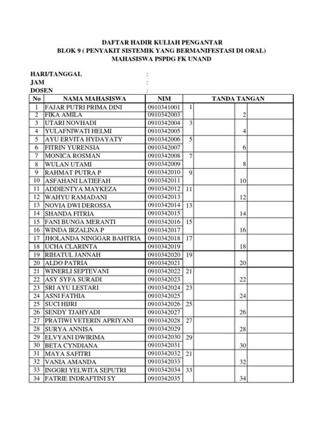 Contoh Daftar Absen Kerja Imagesee