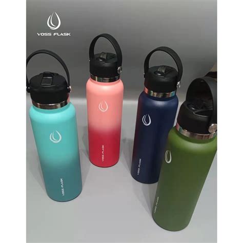 Voss Flask (40oz) Wide Mouth Handle Straw Lid Stainless Steel Vacuum Insulated Drinking Water ...